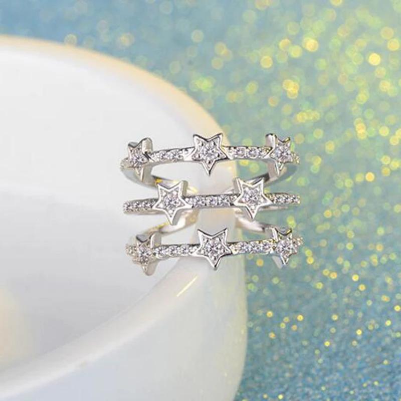 Hot Fashion  Sterling Silver Multi-Layer CZ Zircon Rings for Women Stackable Star Anillos Resizable Rings Bague resizable