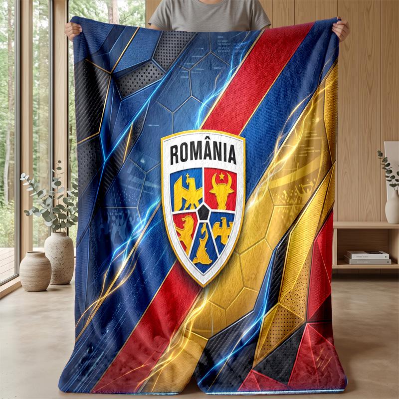Romania Football Printed Flannel Blanket Skin Friendly Warm Decorative Throw for Indoor Couch Bed Daily Use