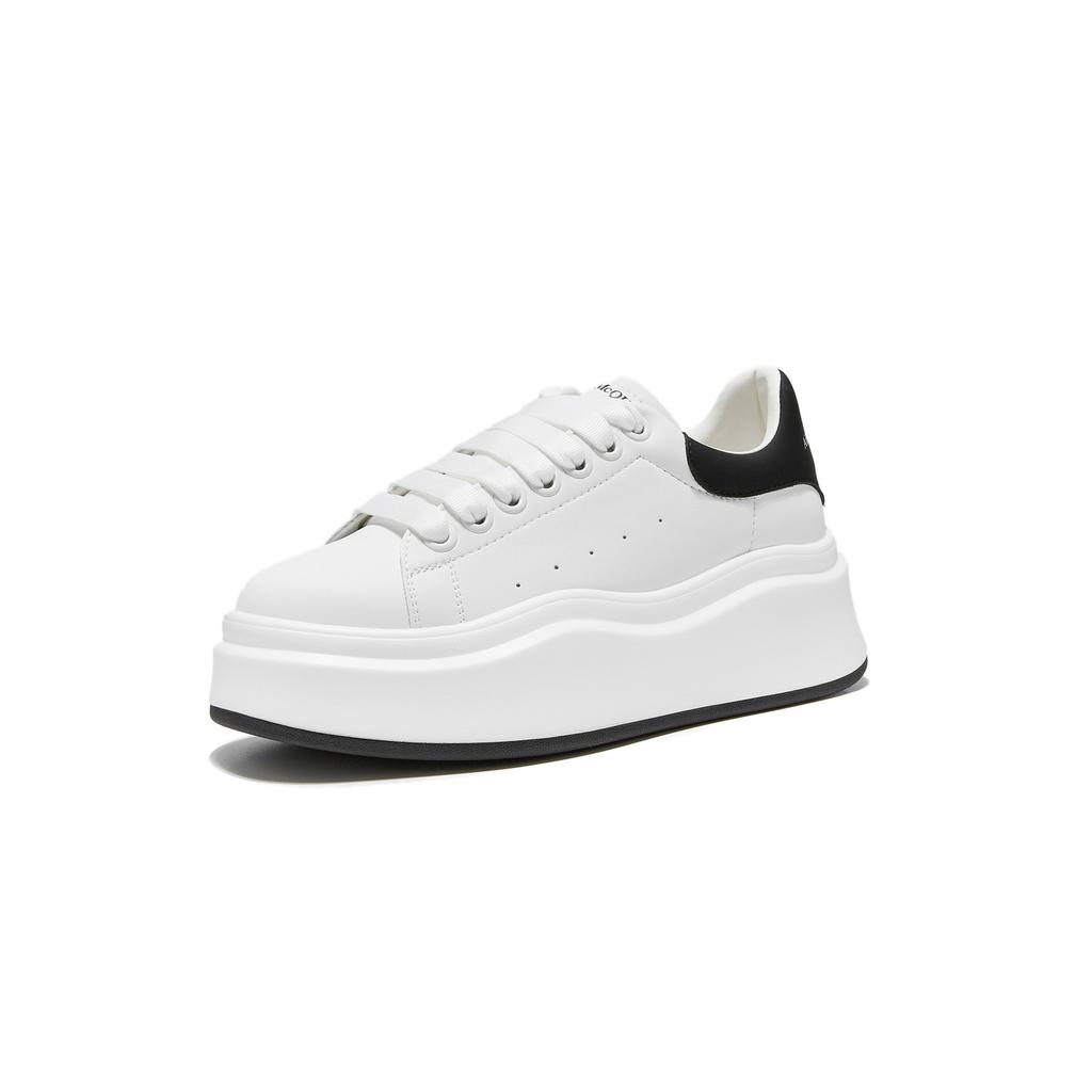 Thick-soled Inner Height-increasing Board Shoes Women's Spring New Leather Wavy-soled White Shoes Muffin Sports and Leisure Shoes