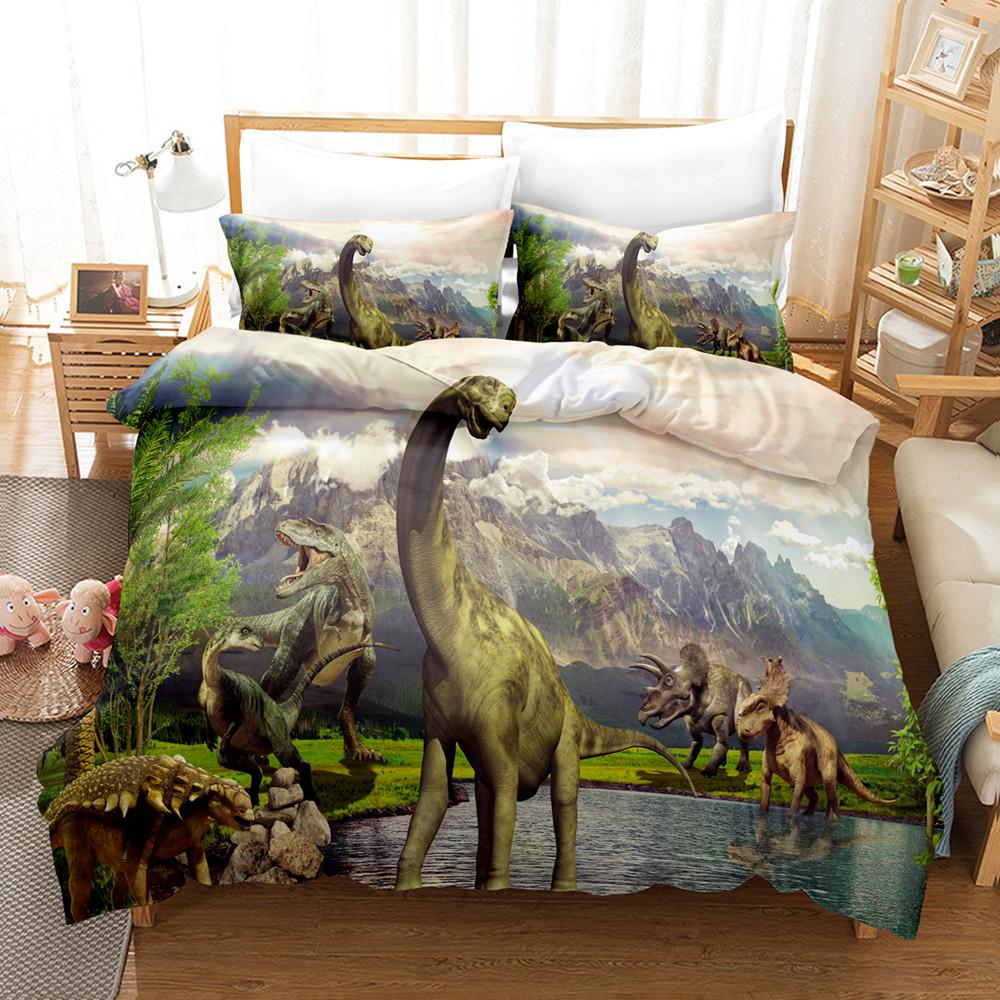 Jurassic Age Dinosaur Bedding Set For Kids, Duvet Cover, Pillow Shams, Microfiber Fabric, Boys Bedroom Decoration, T-Rex Raptors