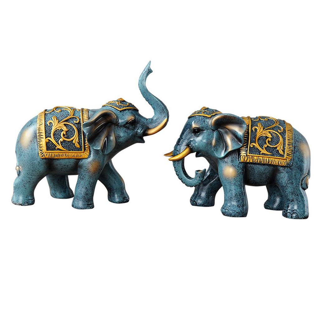 1 Pair Innovative Elephant Resin Ornament Inviting Wealth and Keeping Business Elephant Statue for Office Living Room