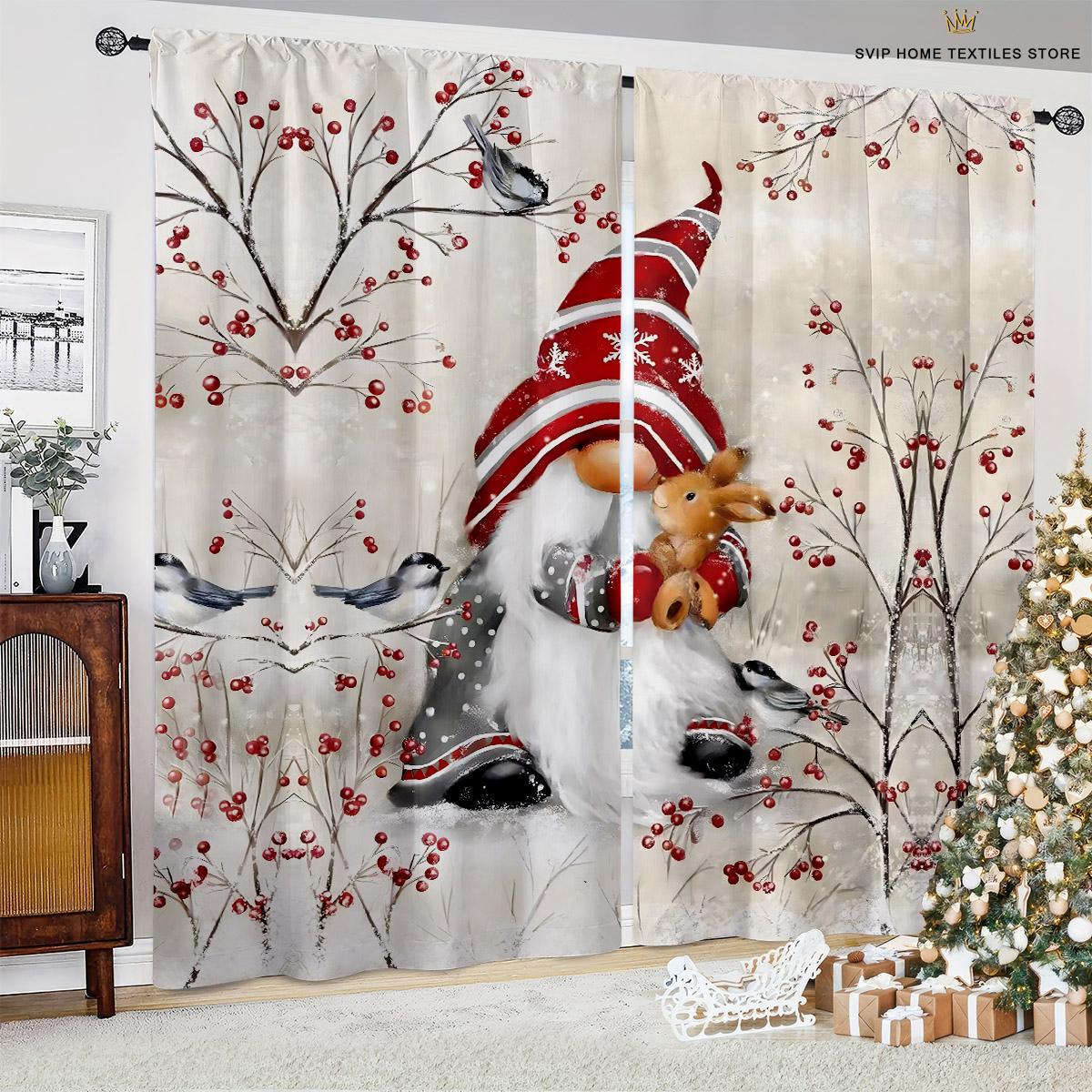 

Animated Printed Curtains, Santa Claus, Snowman, Christmas Decoration, Sleeping,Room Dining Room, Living Room, Party Decoration, 2 Pieces W50X130H(CM)X2PCS&Rod pocket