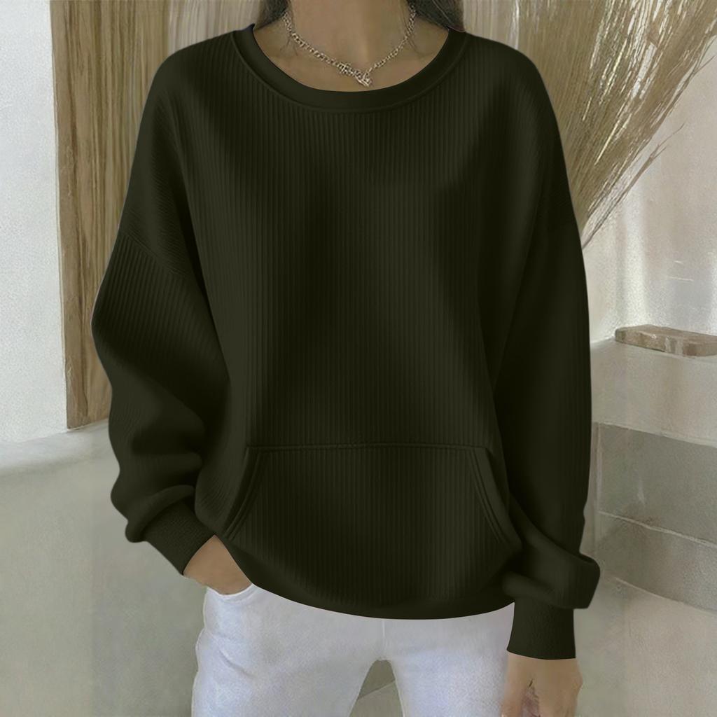 Women's Loose Comfortable Casual And Fashionable Round Neck Solid Color Long Sleeved Sweatshirt