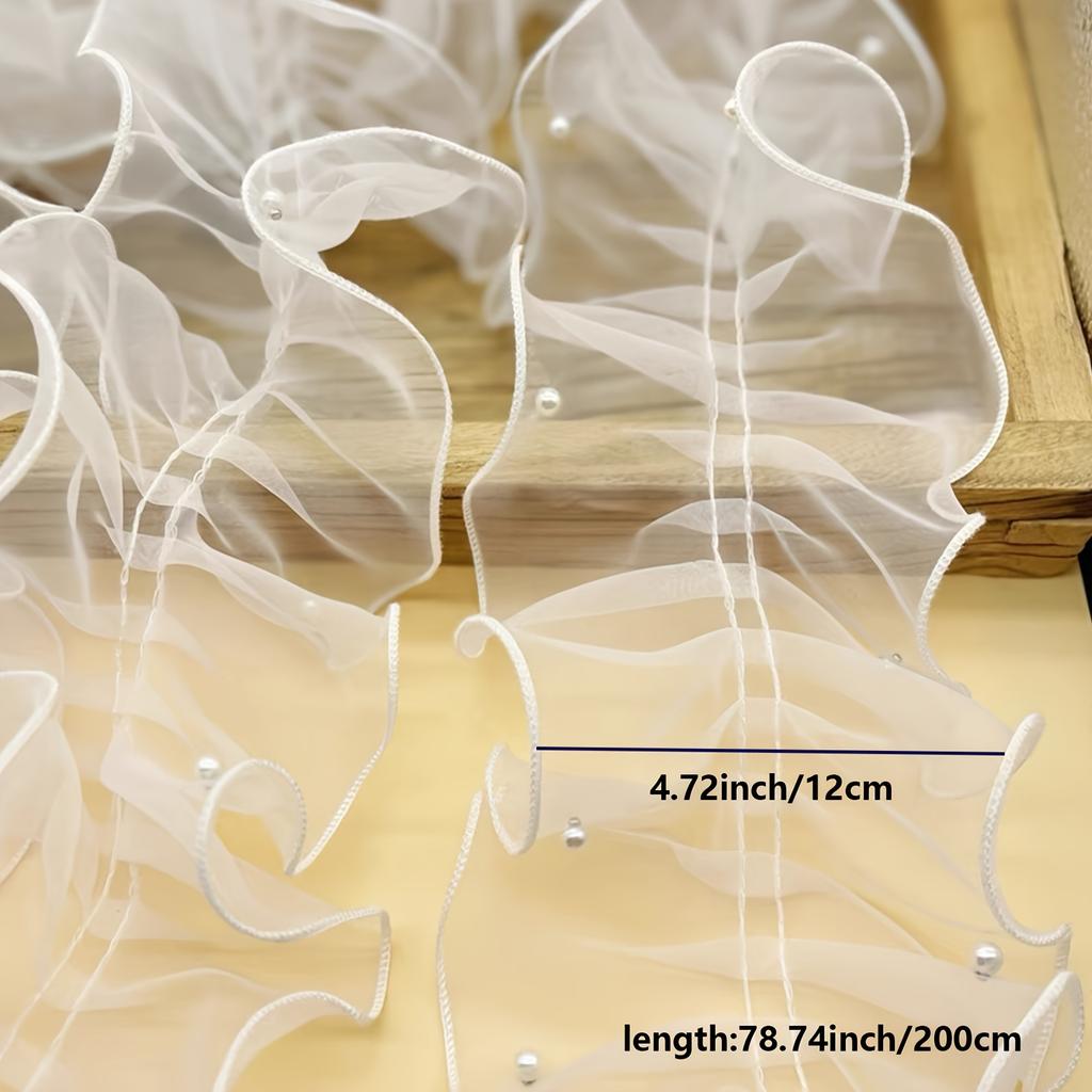 1roll 78.74inch 4.72inch Dense Pleated Beaded Snow Yarn Lace Ribbon Floral Packaging Ribbon Bouquet Ribbon Shiny Pearl Wave Gauze Ribbon