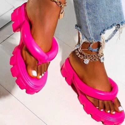 2022 neue Einfarbig Hausschuhe Mode Design Damen Flip-Flops Damen Dicken Boden Sommer Hausschuhe Offene spitze Damen Hausschuhe