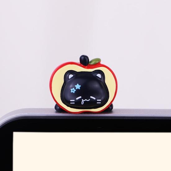 1/4 Stück Frucht Schwarze Katze Figur Computer Monitor Dekoration Cartoon Kätzchen Statue Skulptur Heim Büro Auto Armaturenbrett Ornament