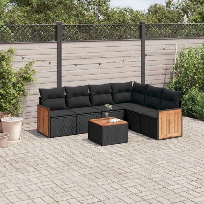 VidaXL Salon de Jardin avec Coussins 7 pcs, Canapés de Terrasse, Ensemble de Meubles de Patio, Mobilier d'Extérieur, Noir 3227686