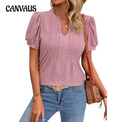 Women's Spring and Summer Solid Color V-neck with Loose Short-sleeved T-shirt Top
