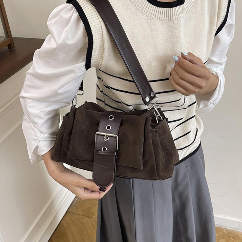 Modische Breite Lederriemen Schultertasche Große Kapazität Y2k Achseltasche Kunstwildleder Damen Klappe Pendler Handtasche