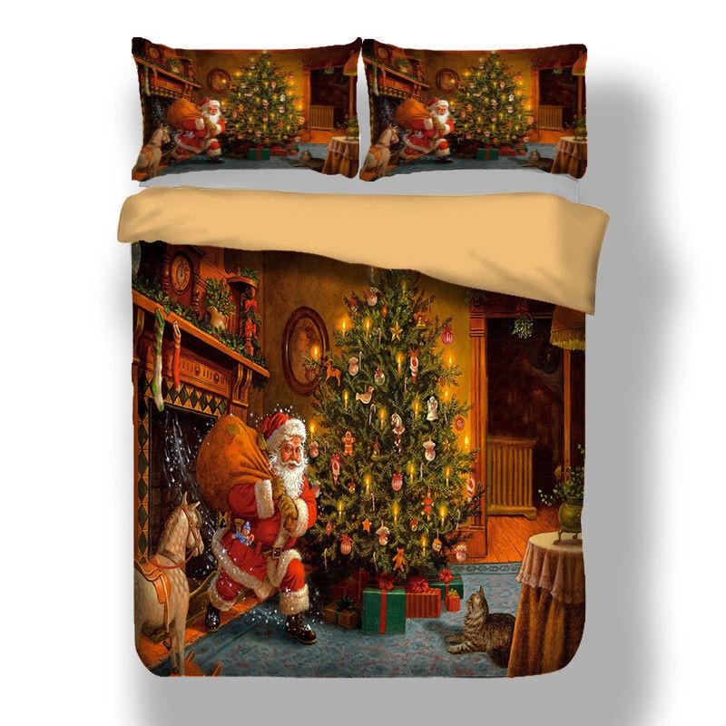 Luxurious Father Christmas Duvet Cover Pillow Cases Santa Claus Quilt Cover Bedding Set