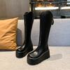 2025 New 8.5cm Women's Thick Bottom Long Boots Ankle High Autumn New Style Knight Boots Round Toe Simple Design Casual Boots