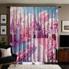 2pcs  Set HD Princess Style Disney Castle Pumpkin Decorative Curtain Pink Tie Digital Printed Curtain Home Decoration Style De