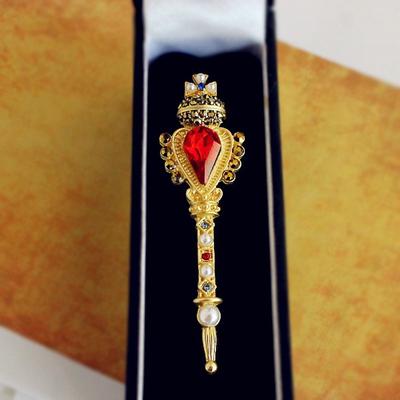 Anstecknadeln für Damen, goldenes Zepter, königliche Krone, Kreuz, Strasssteine, Kristalle, Stein, Vintage-Stil