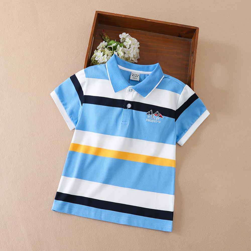 

Boys Casual Polo Top Striped Design Short Sleeve Breathable Cotton Blend Kids Shirt Children Summer Clothes 140 синій