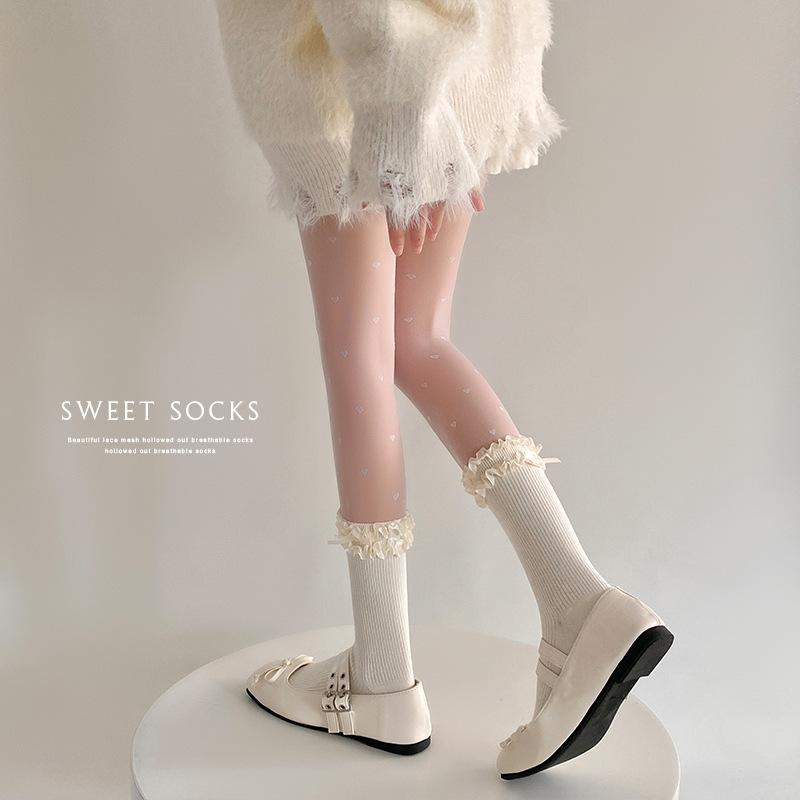 Lolita Spitzensocken mit Schleife Mid-calf sind süß und stilvoll für Frühlings- und Herbstmädchen. Die weißen flauschigen Baumwollsocken sind vielseitig