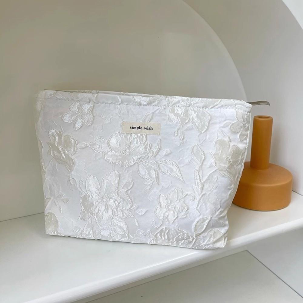 

Fashion Print Cosmetic Bag Floral Print Large Capacity Makeup Bag Toiletry Pouch Travel Essentials Organizer Makeup Bag білий