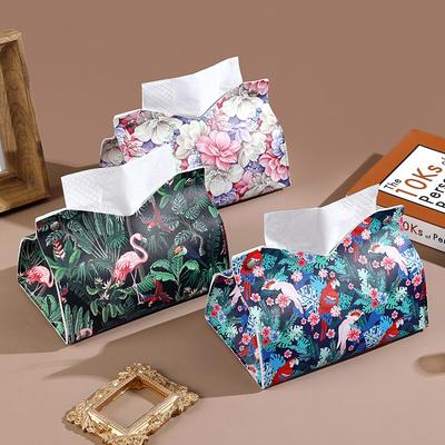 1 Stück Aufbewahrungsbox Mode Herunterklappbar Auto Innenraum Taschentuchbox Malerei Papierhandtuchabdeckung Taschentuchhalter Leder
