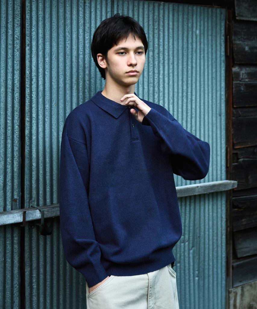 MINIMALPROJECT Button Collar Bulky Knit Mnt113 [Navy]