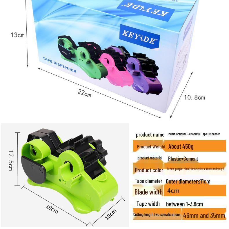 Large Multi-Functional Transparent Tape Dispenser and Cutter for Desktop Sealing and Stationery Use