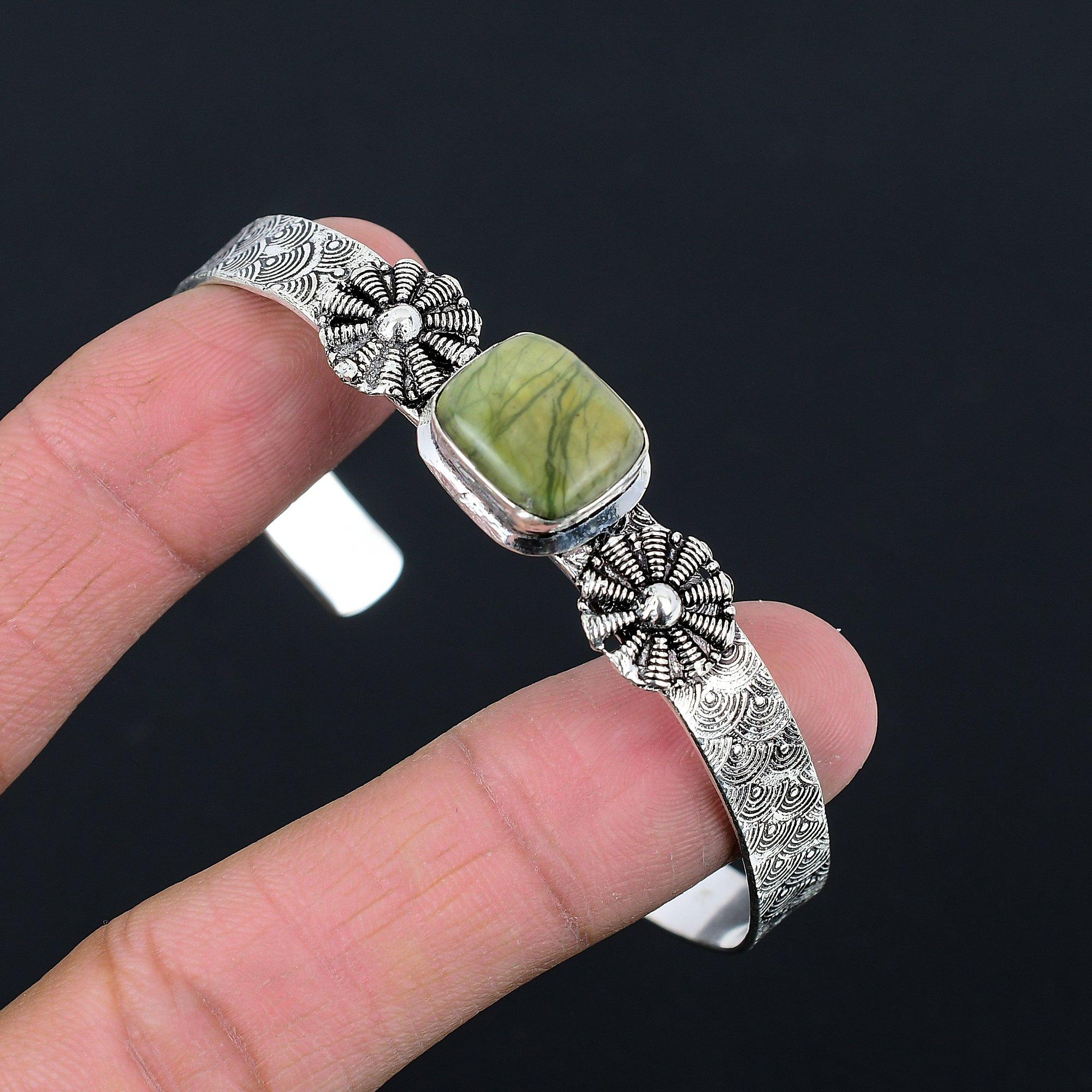 

Daughters Day Sale 925 Sterling Silver Natural Polychrome Jasper Bangle Bracelet Adjustable