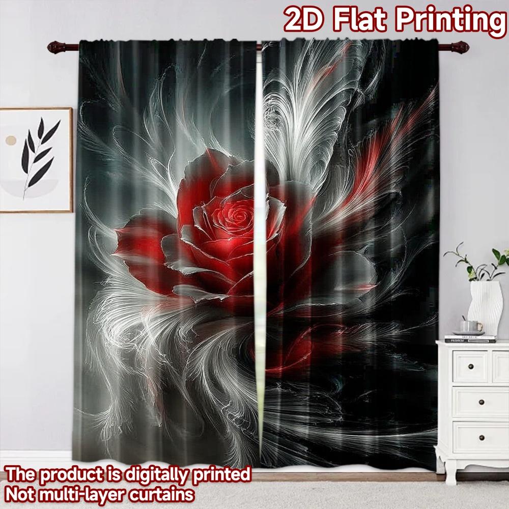 2D flat printing 2pcs Curtain Window Curtains Mystical Red Rose Art Digital Printed Polyester Drapes Holiday Decorations Perfect