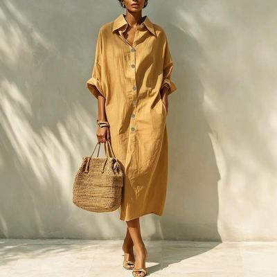 Abiti vintage a manica lunga taglie forti nuovi per donna casual larghi abito camicia primavera autunno