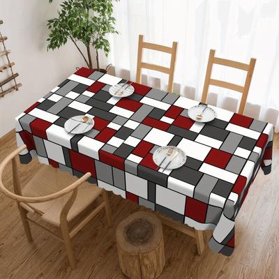Abstraktes Geometrisches Muster Tischdecke Heimdekoration Rot Weiß Grau Farbblock Rechteckige Tischdecke Küche Esstisch Dekor
