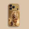 Funda de Cristal para Teléfono con Patrón de León Dorado Pintura Metálica Dorada para iPhone 17 11 12 13 14 15 16 Pro Max 15 Plus 17Air 16E Cubierta