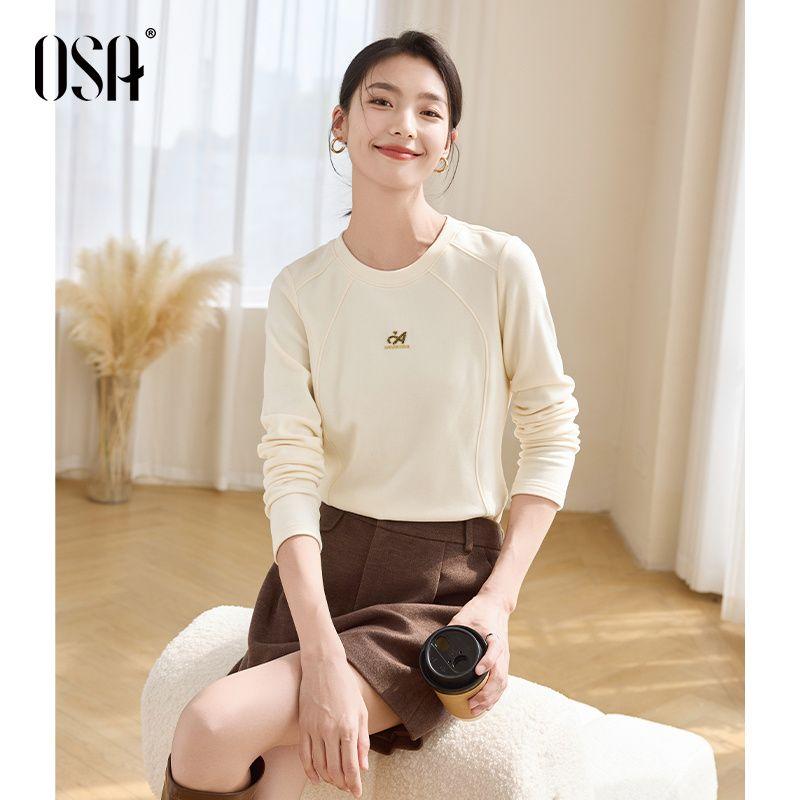 

OSA OSHA Дизайн пряжи для ручного вязания футболка с круглым вырезом женская осенне-зимняя новая облегающая стройнящая теплая майка-топ для ношения под одеждой