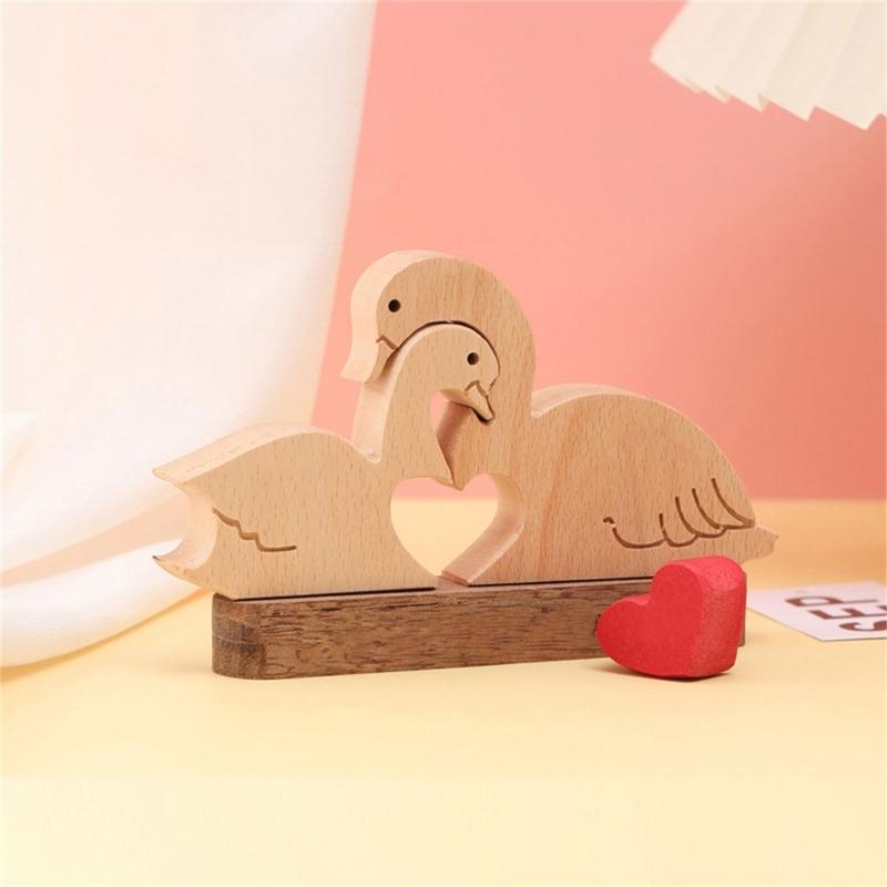 Heart Shaped Wood Sculpture Artworks Unique Couple Puzzle Statue Crafts Figurine Sculpture Ornament