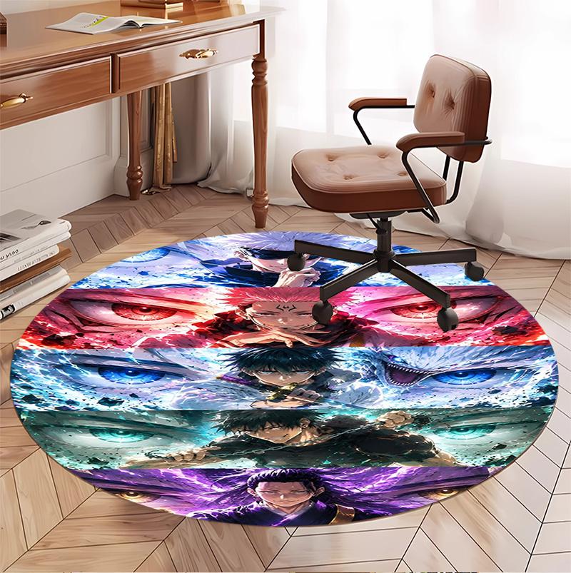 Jujutsu Kaisen Pattern Round Rug, Indoor/Outdoor Mat, for Picnic, Gameroom, Bedroom, Office, Living Room, Home Decor Carpet, Birthday Gift