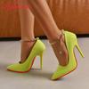 Fashion Aphixta 12cm Stiletto Heels Pumps Women Shoes Luxury Transparent Bead And Metal Chain Super High Pointed Toe Plus Big 49 50