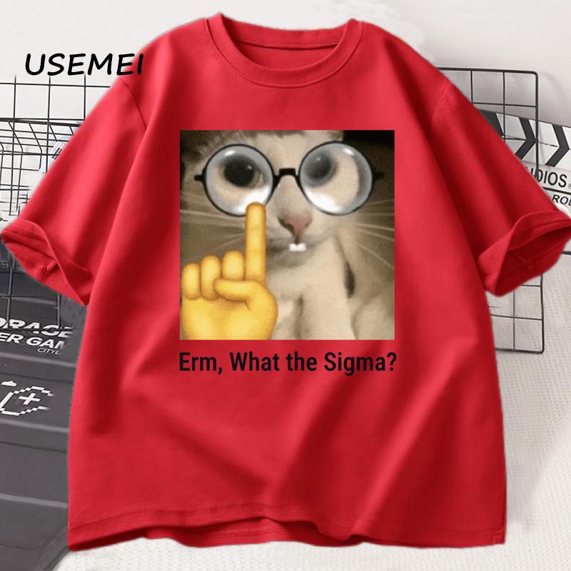 

Erm, What The Sigma Meme T-Shirt Men Women Funny Graphic T Shirts Brainrot Tee Silly Cat Humor Tees Casual Cotton Clothes Tops S