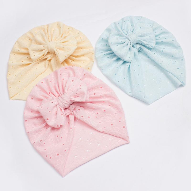 New Baby Jacquard Bow Hat, Children's Breathable Striped Pullover Hat, Baby Hat