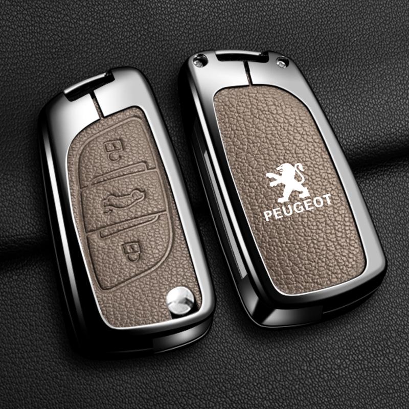 For Peugeot 107 207 307 307S 308 407 607 Zine Alloy Leather Car Remote Key Case Cover Protector Leather Key Bag Auto Accessories