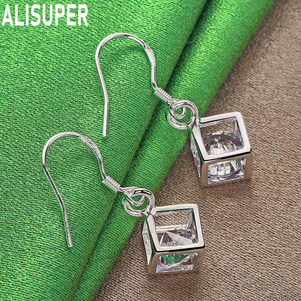 925 Sterling Silver Fashionable 3D Rubik's Cube AAA Zirconia Earrings - Exquisite Evening Jewelry