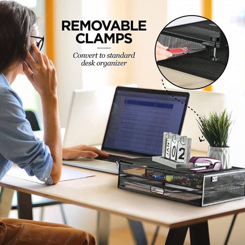 Ergonomic Office Drawer Storage Unit Black Metal Construction Double Access Compartments Under Desk Organizer