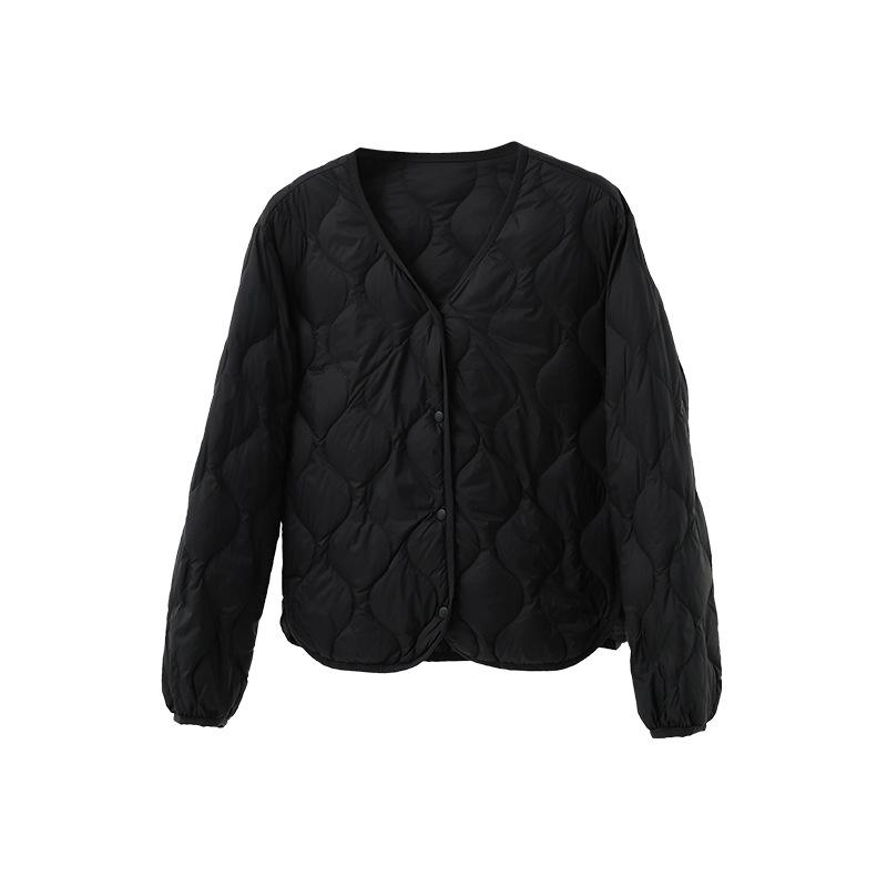 Autumn and winter new simple V-neck casual light and thin short down jacket women's jacket versatile collarless light and thin liner
