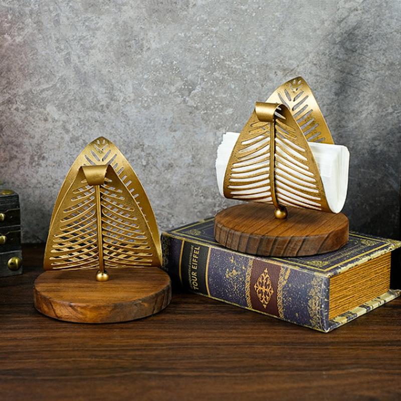 Hollow Metal Paper Towel Rack Light Luxury Home Restaurant El Desktop Paper Towel Storage Golden Leaf Paper Rack