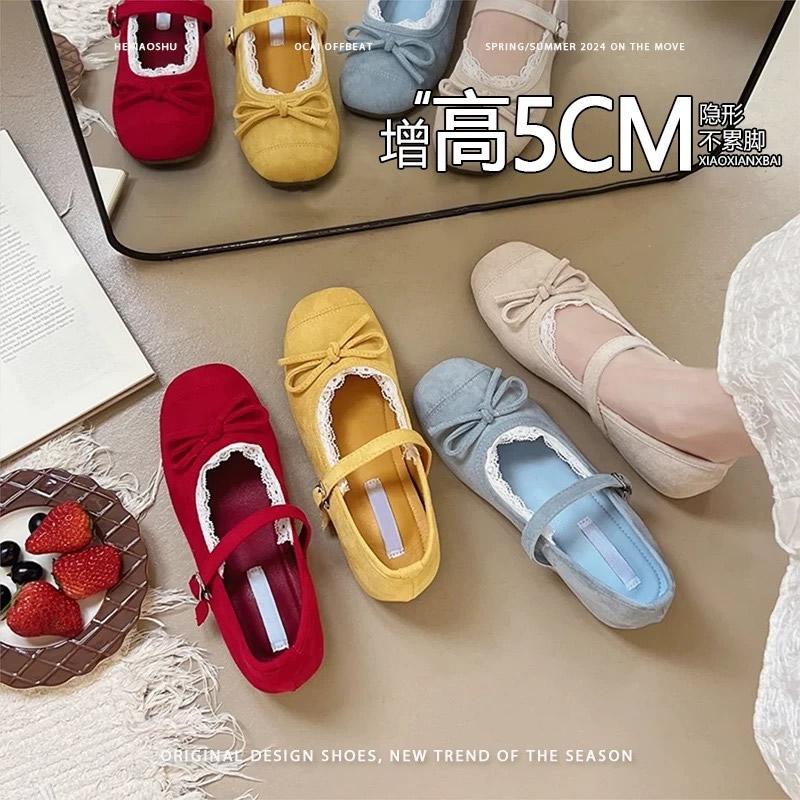 Женская обувь Платформа Женская обувь Мягкие балетки Модис Увеличение роста Бант Сабо Платье Балетки Лето 2025 Масло 35 2659₽
