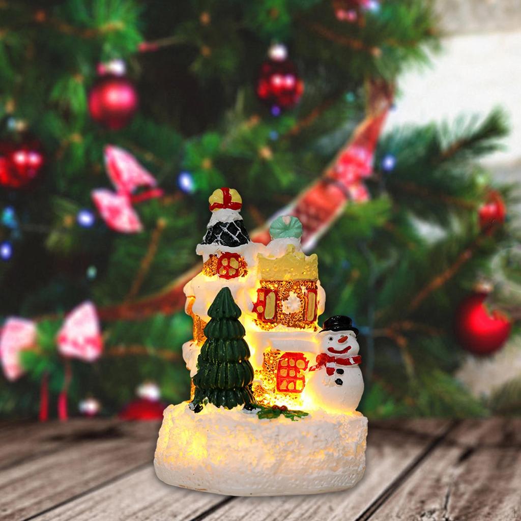 Christmas Figurine Village House Statue Artwork Collection Resin Sculpture Decoration for Desktop