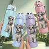1PC Grey Schnauzer Dog 750ml Color Plastic Sports Water Bottle Leakproof Flip Straw Lid Suitable for Sports Office Home Use