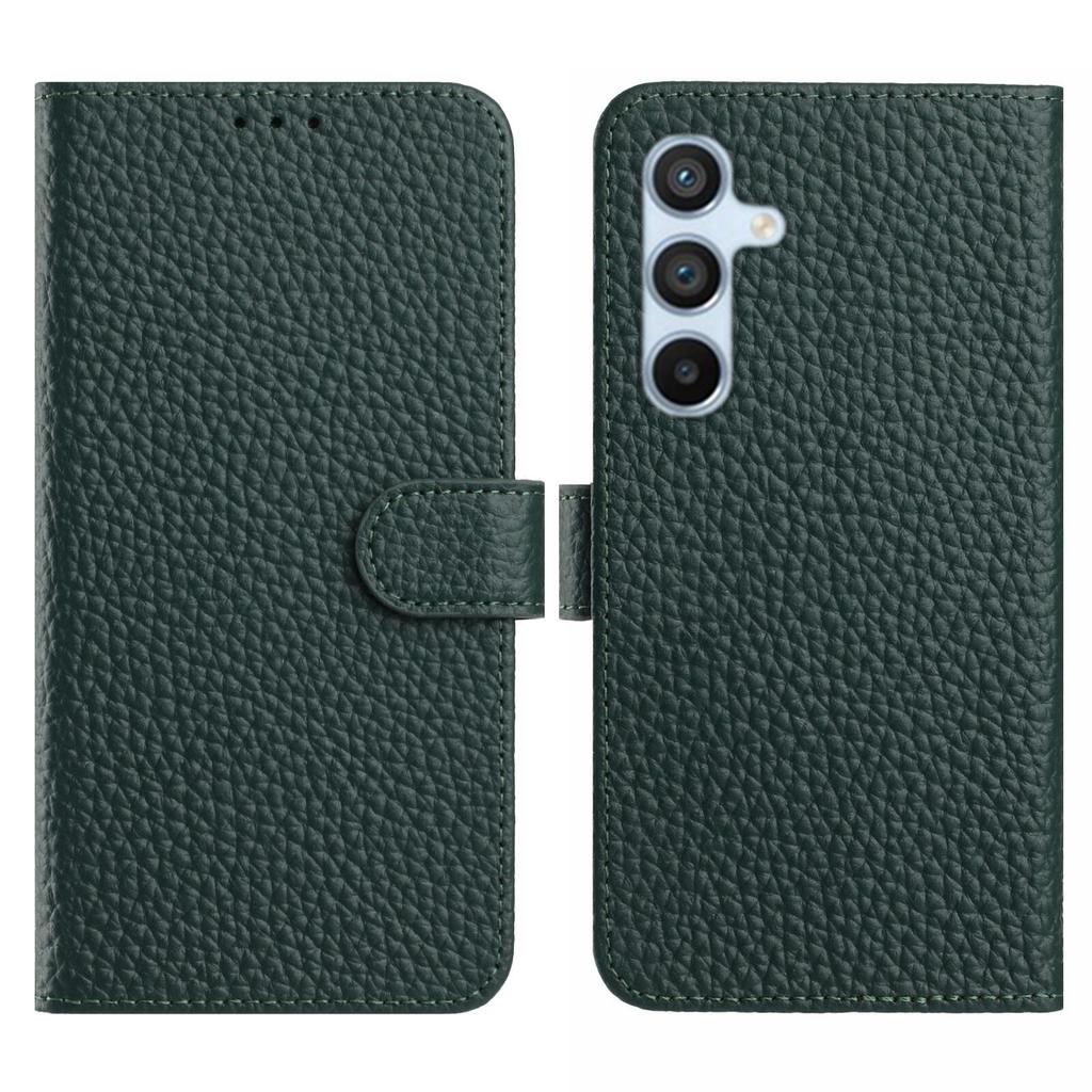 For Samsung Galaxy S25 Case Wallet Stand Litchi Texture Genuine Cow Leather Flip Phone Cover