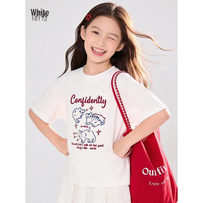 Girls' Stylish White Short-Sleeve T-Shirt for Teens and Big Kids - Lightweight Summer Top.