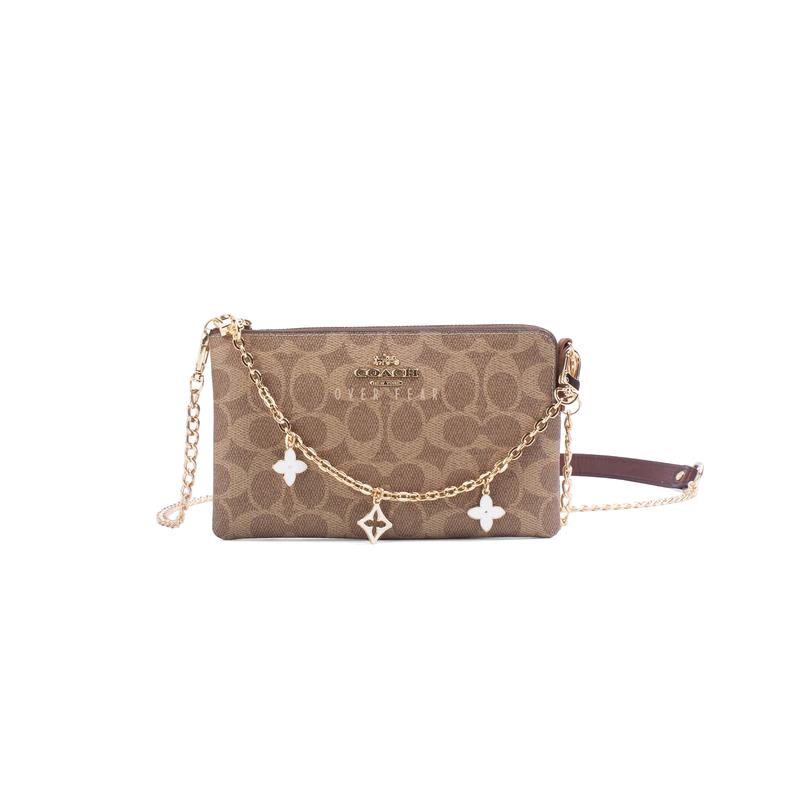 

COACH [Customized bag] 19 Retro Travels Ding Duo Printed Premium Brand Logo Zipper Closure Artificial Leather Clutch Small Women s Brown Inscriptions коричневий