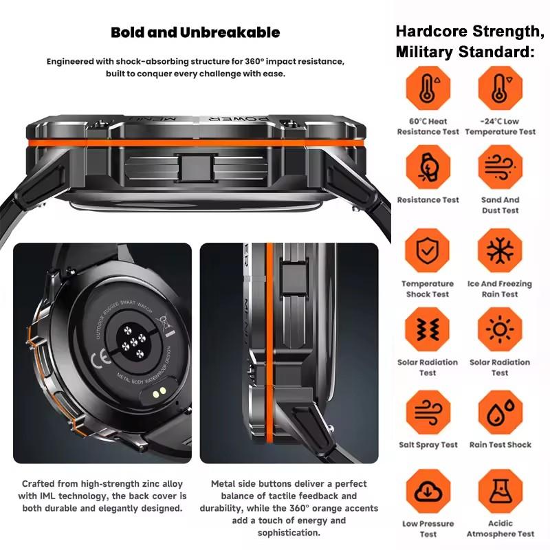 Outdoor Sports Smartwatch 1000mAh Battery 1.73-inch AMOLED Screen Men's Watch Compass 10ATM Waterproof Bluetooth Call Smartwatch