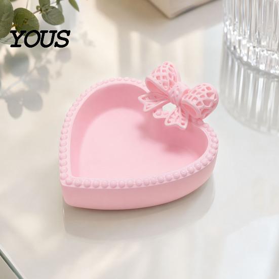 Combined Decorative Trays Set 3D Printed Bow Jewelry Tray, Cute Heart-Shaped Organizer, Stable Desktop Organizer Bay Window Decor Accessory for