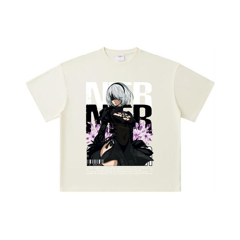 

260 GSM Double Yarn 32 Count 100% Cotton Nier Automata V1 Print Unisex Heavy Cotton T Shirt S абрикосовый