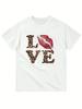 Plus Size Men's, Love Leopard Crop Top Y2k Baby Tee ,(1 Pcs )100% Cotton Casual Printed T shirt,Crew Neck Short Sleeve,220g Cott