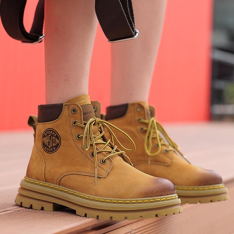2024 Autumn/Winter High-Top Pigskin Martin Boots - Thick Sole Heightening Desert Style for Couples